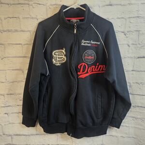 *Rare*South Pole Fleece Black Jacket W/ Patches Y2K Men's Size L Full Zip